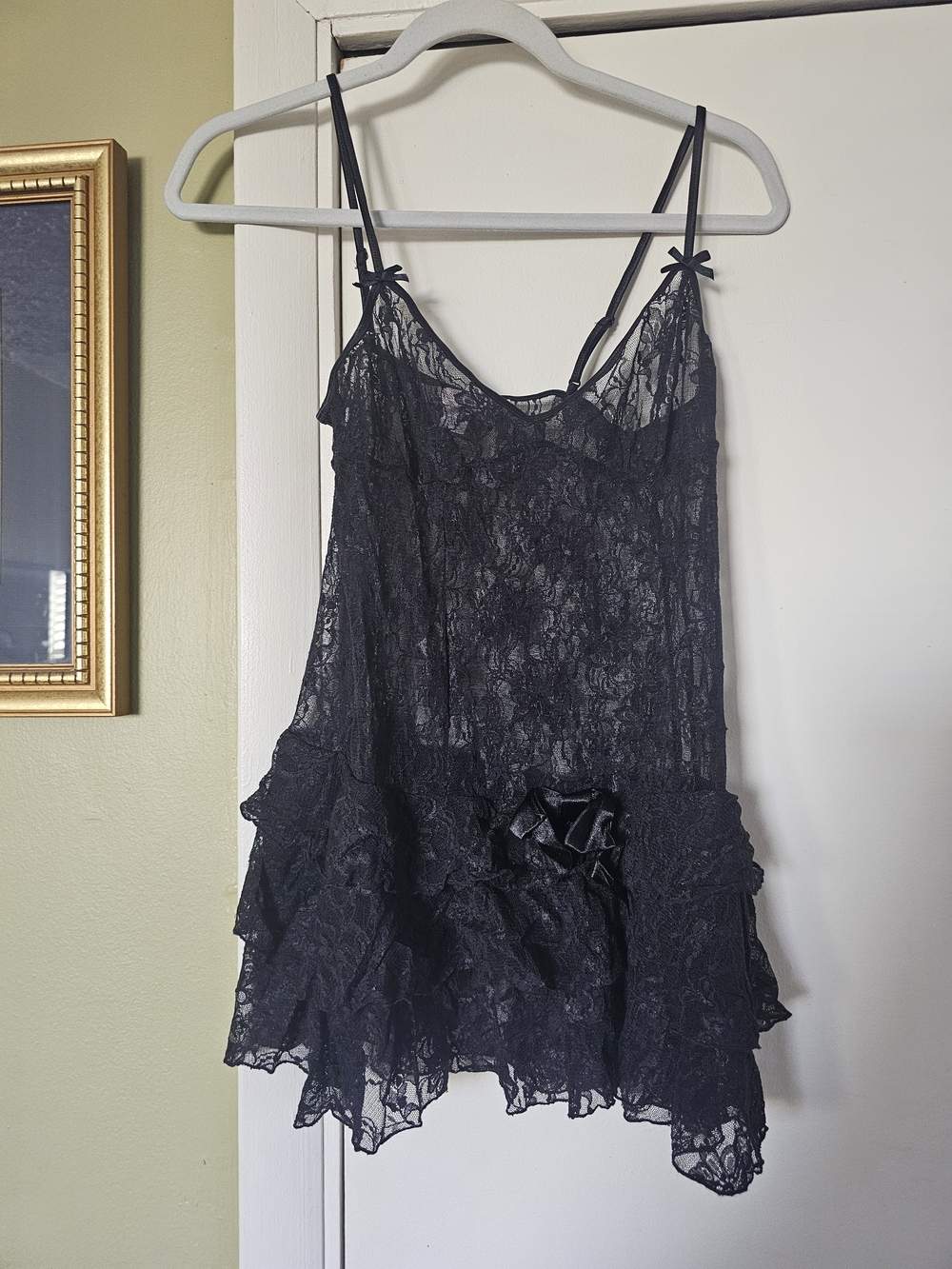 Victoria's Secret Black Lace Ruffle Chemise